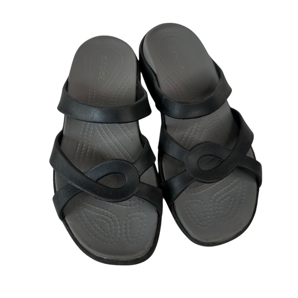 Crocs Carlie Black Wedge Peep Toe Sandals Comfort Summer Casual 7